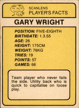 1981 Scanlens #50 Gary Wright Back